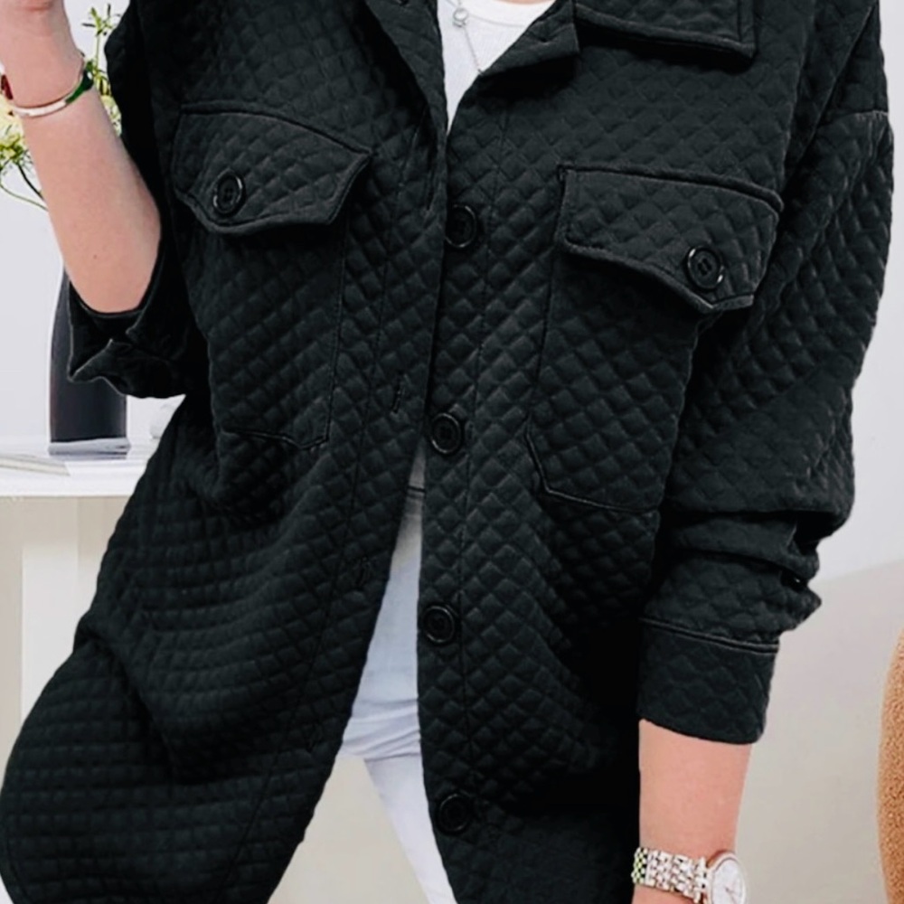Pretty Garden Women's Black Quilted Button Down Closure Jacket Size L